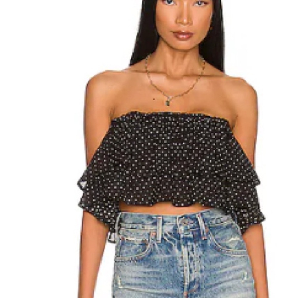REVOLVE Black Polka Dot Crop Top